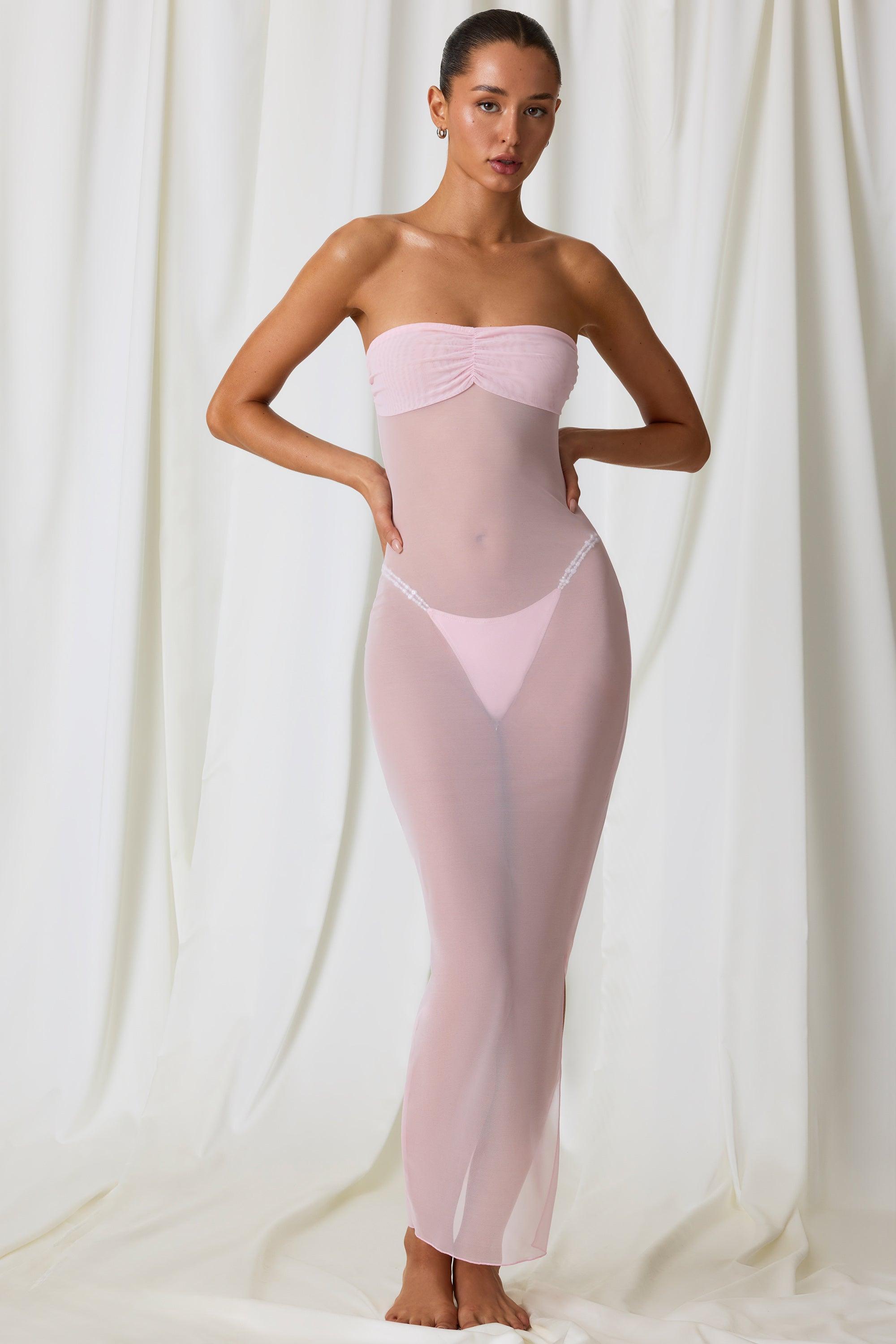 Ruched Bandeau Midi Dress in Soft Pink Product Image