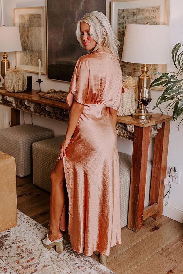 Gala Moment Satin Maxi Dress in Rose Gold Product Image