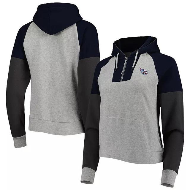 Womens Antigua Heathered Gray/Navy Tennessee Titans Jackpot Raglan Half-Zip Pullover Hoodie Product Image