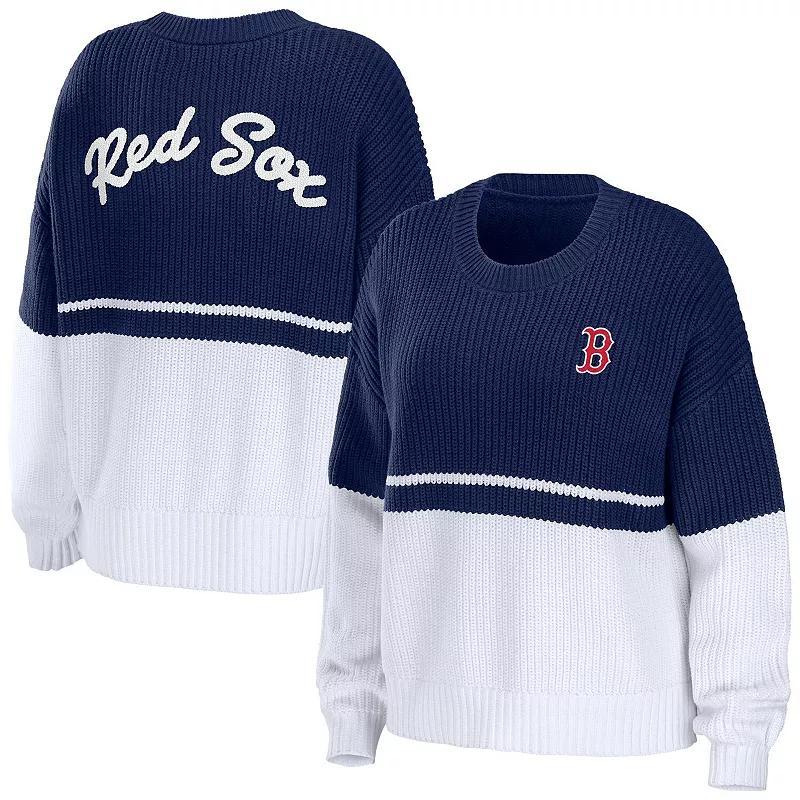 Womens WEAR by Erin Andrews /White Boston Red Sox Chunky Pullover Sweatshirt Blue Product Image