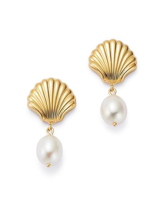 Saks Fifth Avenue Made in Italy Saks Fifth Avenue Women's 14K Yellow Gold Shell & Freshwater Pearl Earrings  - female - Size: one-size Product Image