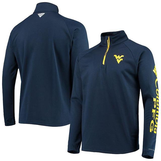 Mens Navy West Virginia Mountaineers Terminal Tackle Fleece Raglan Omni-Shade Quarter-Zip Jacket Product Image