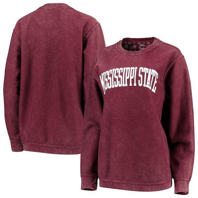 Womens Pressbox Maroon Mississippi State Bulldogs Comfy Cord Vintage Wash Basic Arch Pullover Sweatshirt Product Image