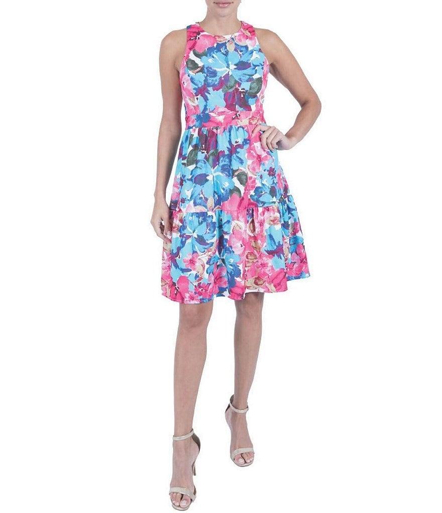 Julia Jordan Floral Print Round Neck Sleeveless Mini Dress Product Image