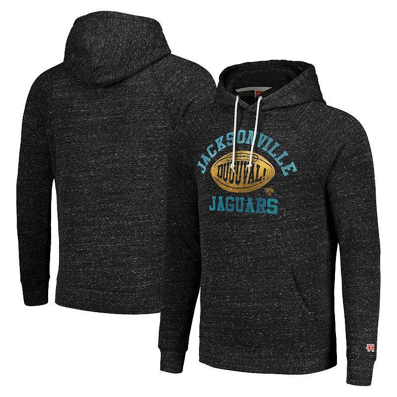 Mens Homage Heather Charcoal Jacksonville Jaguars Duuuval! Hyperlocal Tri-Blend Raglan Pullover Hoodie Product Image