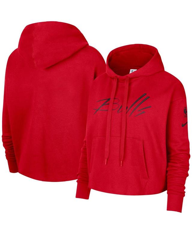 Womens Nike Red Chicago Bulls Split Flip Courtside Cropped Pullover Hoodie Product Image