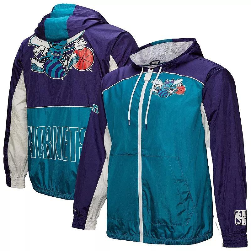 Mens Mitchell & Ness Teal Charlotte Hornets Hardwood Classics Big Shot Premium Full-Zip Windbreaker Jacket Product Image