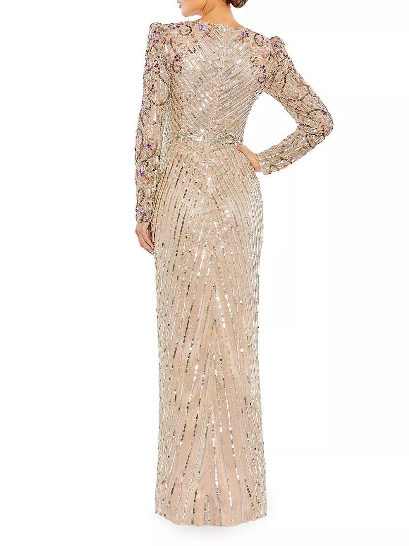 Beaded & Sequined Puff-Sleeve Gown Product Image