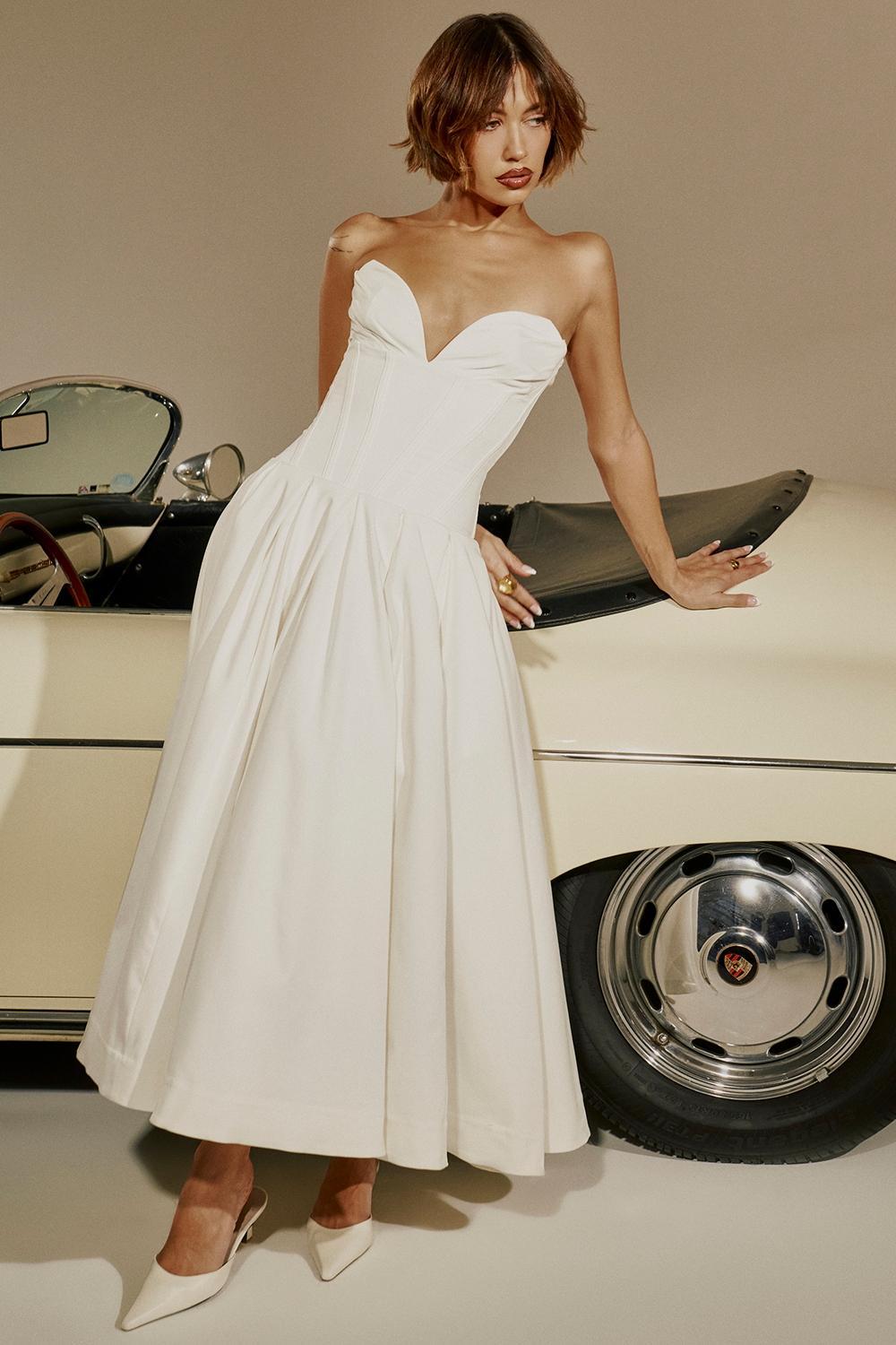 Lady White Strapless Midi Dress Product Image