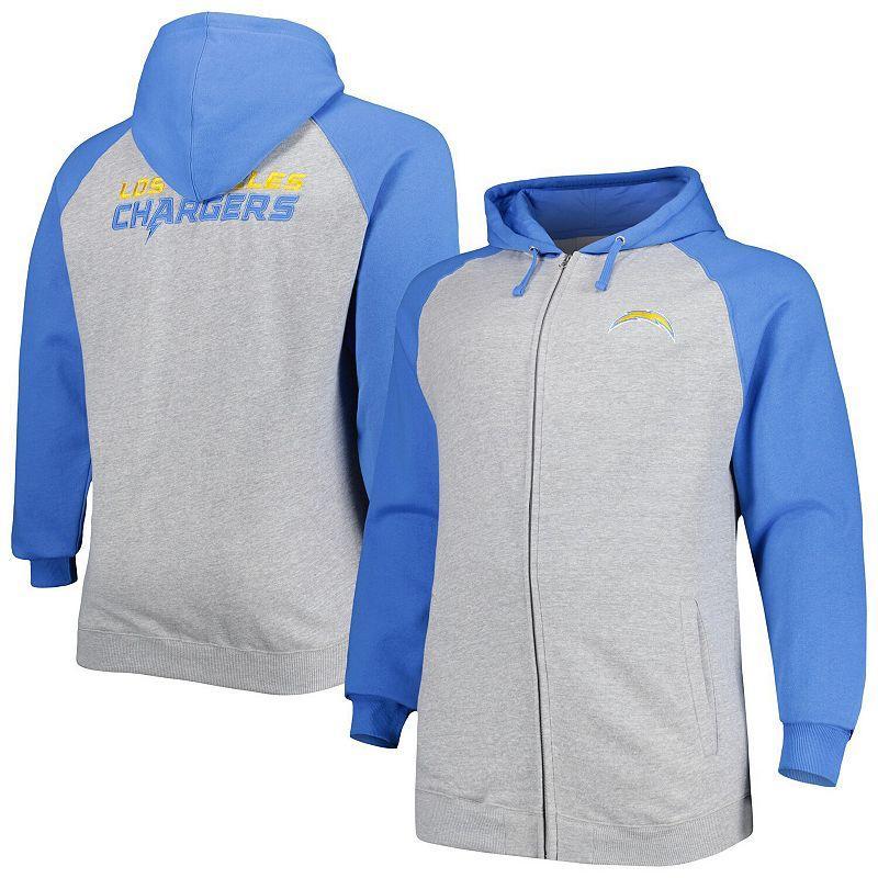 Mens Fanatics Branded Heather Gray Los Angeles Chargers Big & Tall Fleece Raglan Full-Zip Hoodie Jacket Product Image