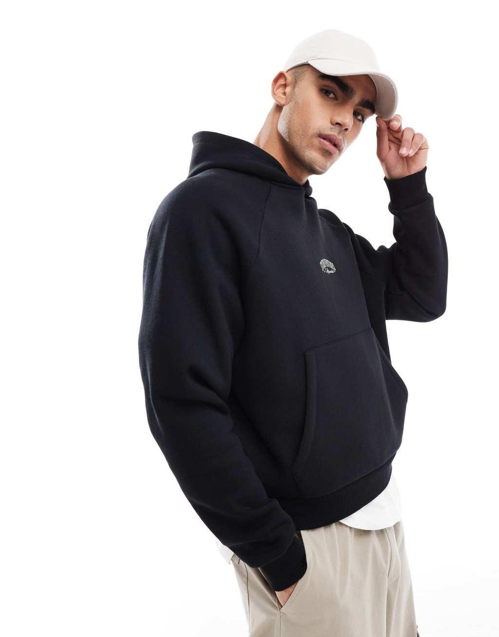 ASOS DESIGN boxy oversized hoodie with printed hood in black Product Image