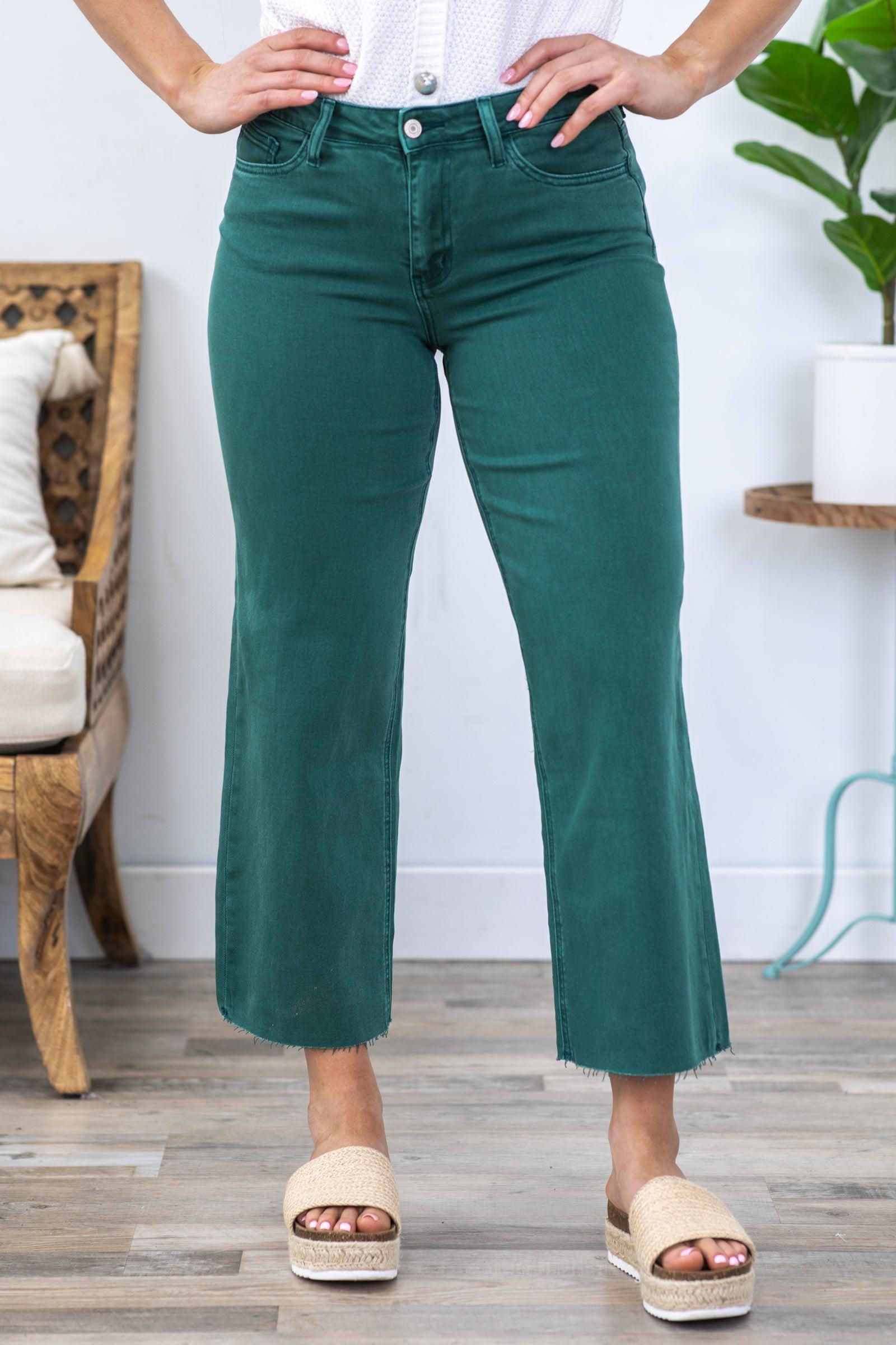 Vervet Forest Green Wide Leg Cropped Jeans Product Image