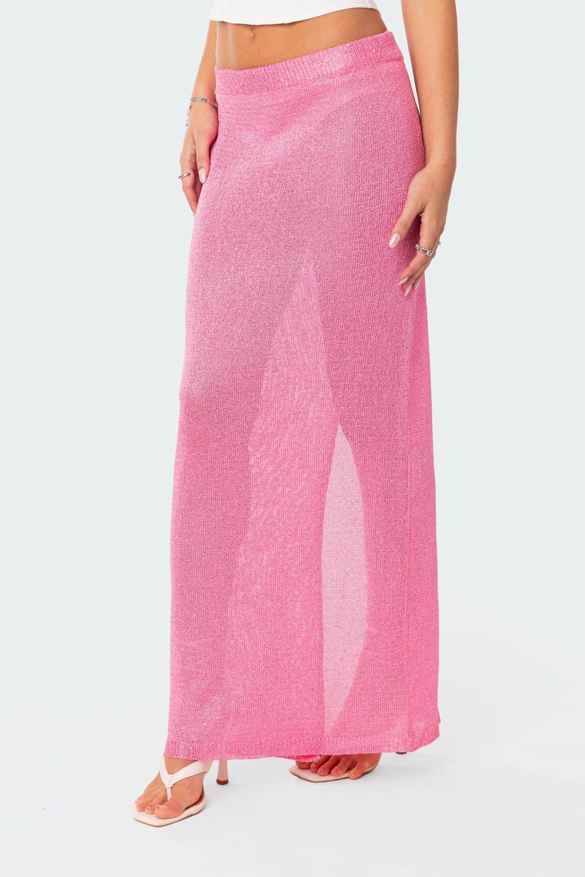 Micro Sequin Sheer Knit Maxi Skirt Product Image