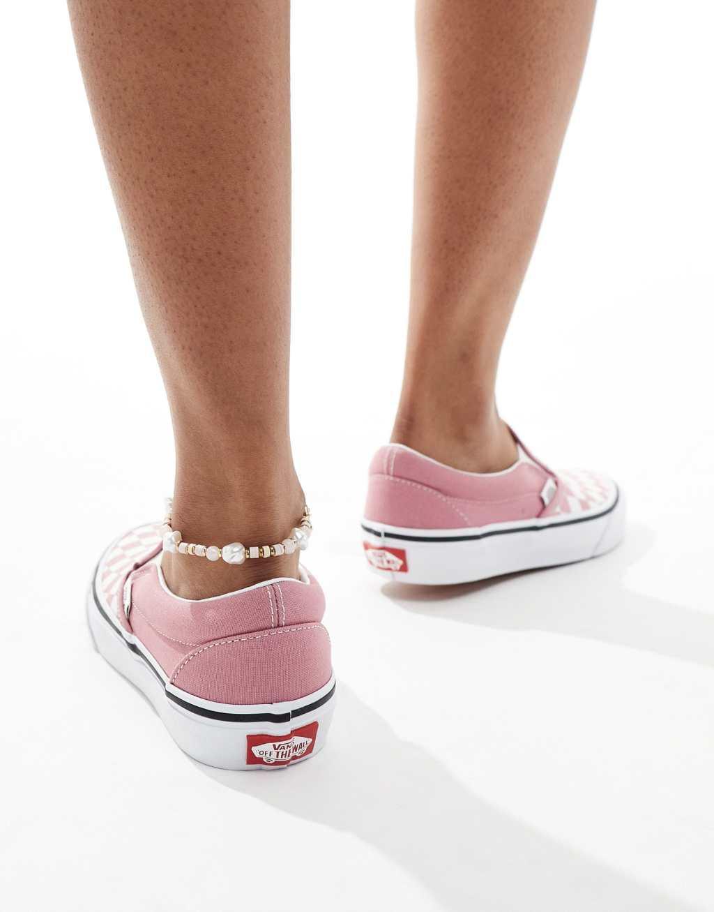 Vans Classic Slip-on checkerboard sneakers in pink and white Product Image