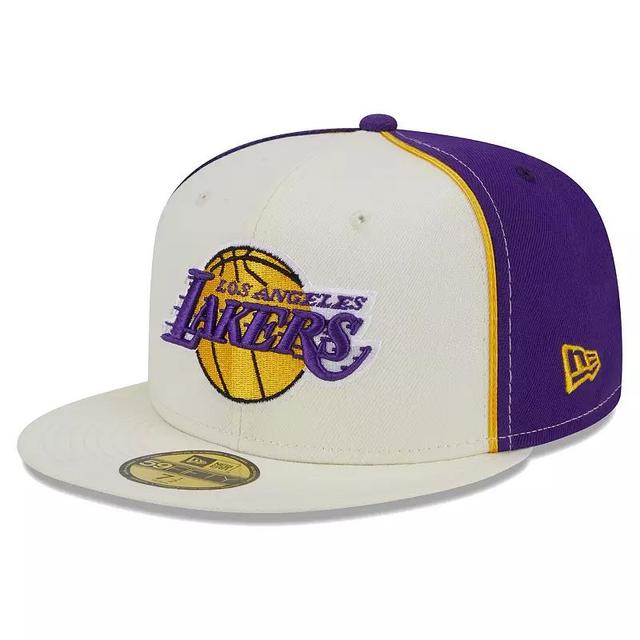 Mens New Era Cream Los Angeles Lakers Piped Pop Panel 59FIFTY Fitted Hat Product Image