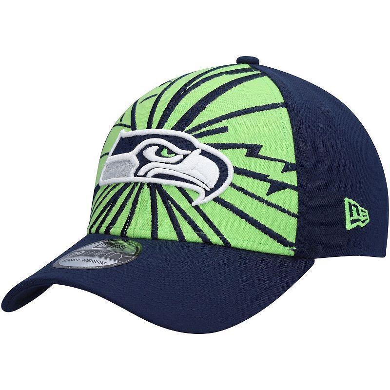 Men's New Era Neon Green/College Navy Seattle Seahawks Shattered 39THIRTY Flex Hat Product Image