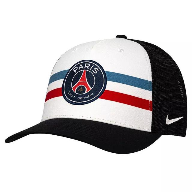 Mens Nike White/Black Paris Saint-Germain Trucker Stretch-Snap Adjustable Hat Product Image