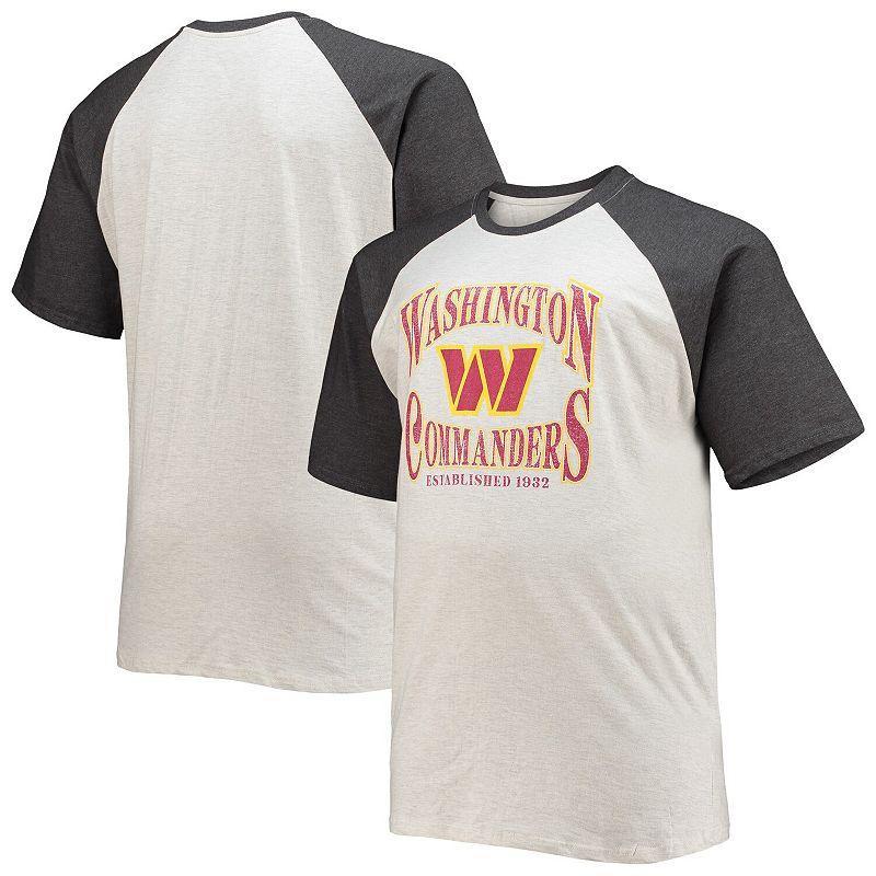 Mens Fanatics Branded Oatmeal/Heathered Charcoal Washington Commanders Big & Tall Wordmark Raglan T-Shirt Product Image