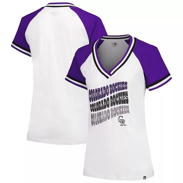 Womens New Era Colorado Rockies Jersey Double Binding V-Neck T-Shirt Product Image