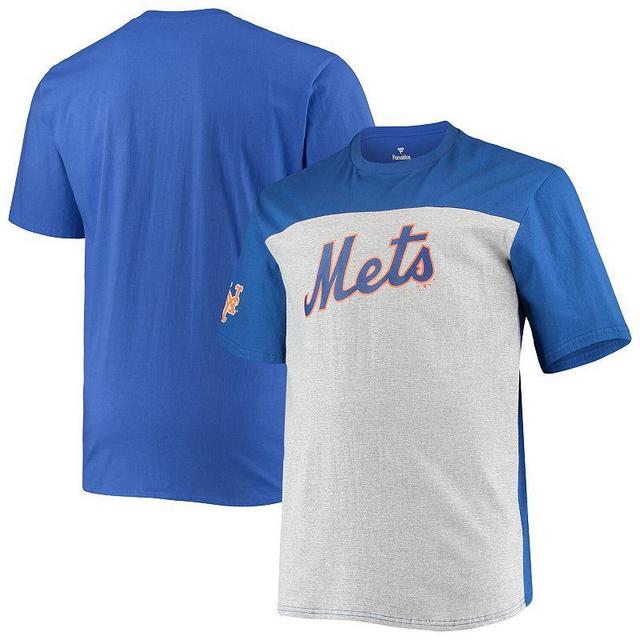 Mens Fanatics Royal and Heathered Gray New York Mets Big and Tall Colorblock T-shirt - Royal Product Image