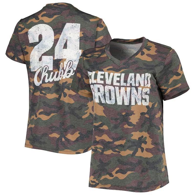 Womens Majestic Threads Nick Chubb Camo Cleveland Browns Name & Number V-Neck Tri-Blend T-Shirt Product Image