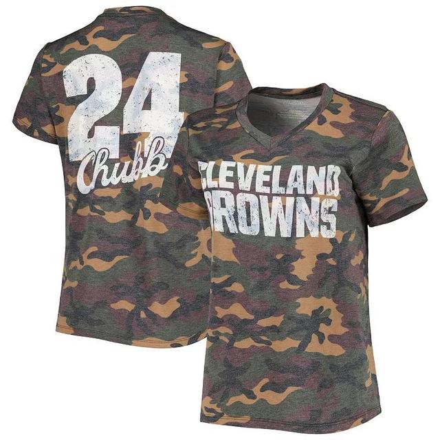 Womens Majestic Threads Nick Chubb Camo Cleveland Browns Name & Number V-Neck Tri-Blend T-Shirt Product Image