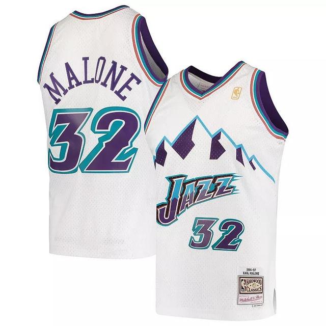 Mens Mitchell & Ness Karl Malone White Utah Jazz Hardwood Classics 1996-97 Swingman Jersey Product Image