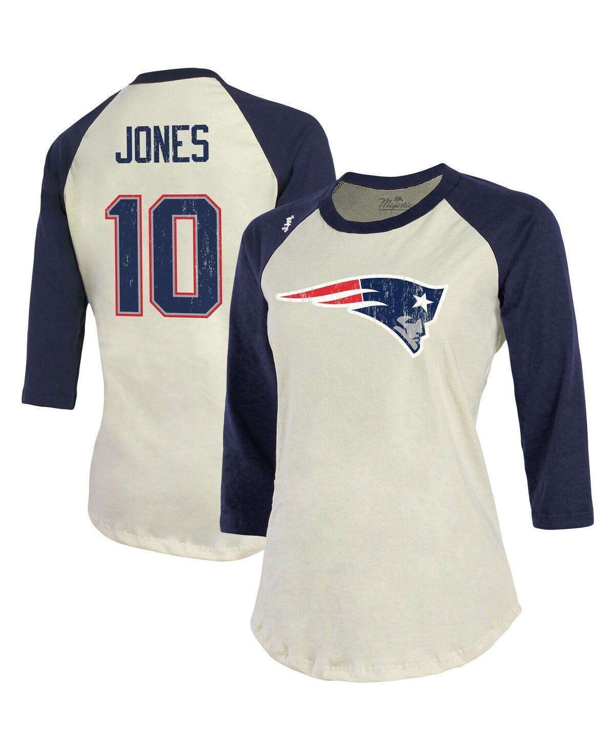 Womens Majestic Threads Mac Jones Cream New England Patriots Player Name & Number Tri-Blend Three-Quarter Sleeve T-Shirt Product Image