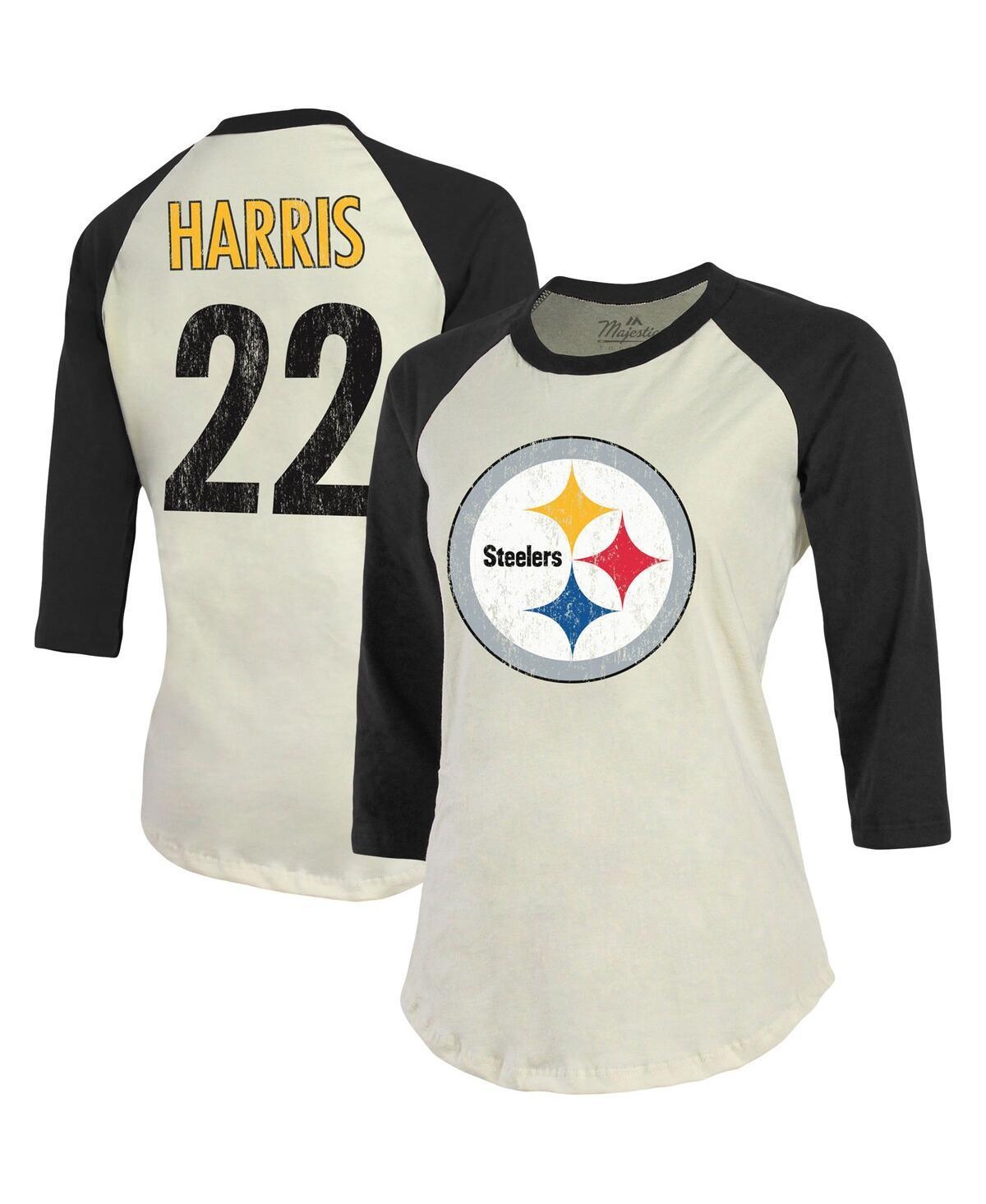 Womens Majestic Threads Najee Harris Cream/Black Pittsburgh Steelers Player Name & Number Raglan 3/4-Sleeve T-Shirt Product Image