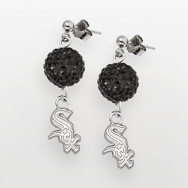 LogoArt Chicago White Sox Sterling Silver Crystal Ball Drop Earrings, Womens Product Image