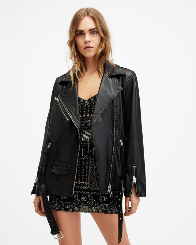 Billie Oversized Leather Biker Jacket Product Image