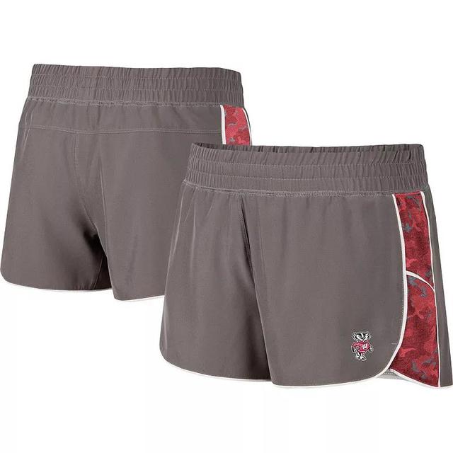 Womens Colosseum Gray/Red Wisconsin Badgers Pamela Lined Shorts Product Image