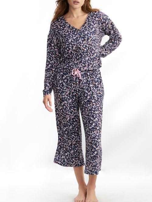 Splendid Womens Print Long Sleeve Crop Pajamas in Heaven Pink-Brown Stripe at Nordstrom, Size X-Small Product Image