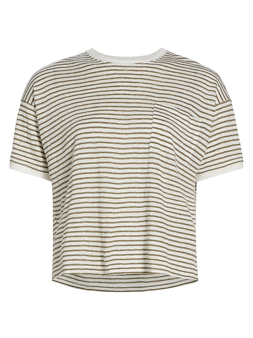 Womens Linen Striped Crewneck T-Shirt Product Image