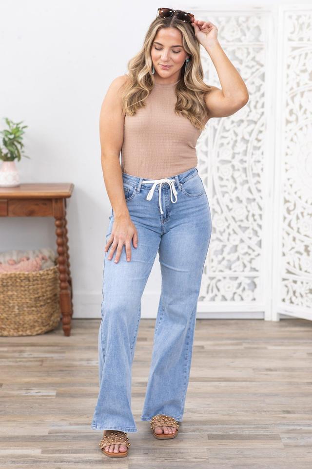 Risen Drawstring Wide Leg Relaxed Fit Jeans Product Image