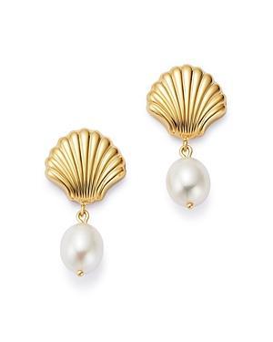 Bloomingdales Cultured Freshwater Pearl Shell Drop Earrings in 14K Yellow Gold - 100% Exclusive Product Image