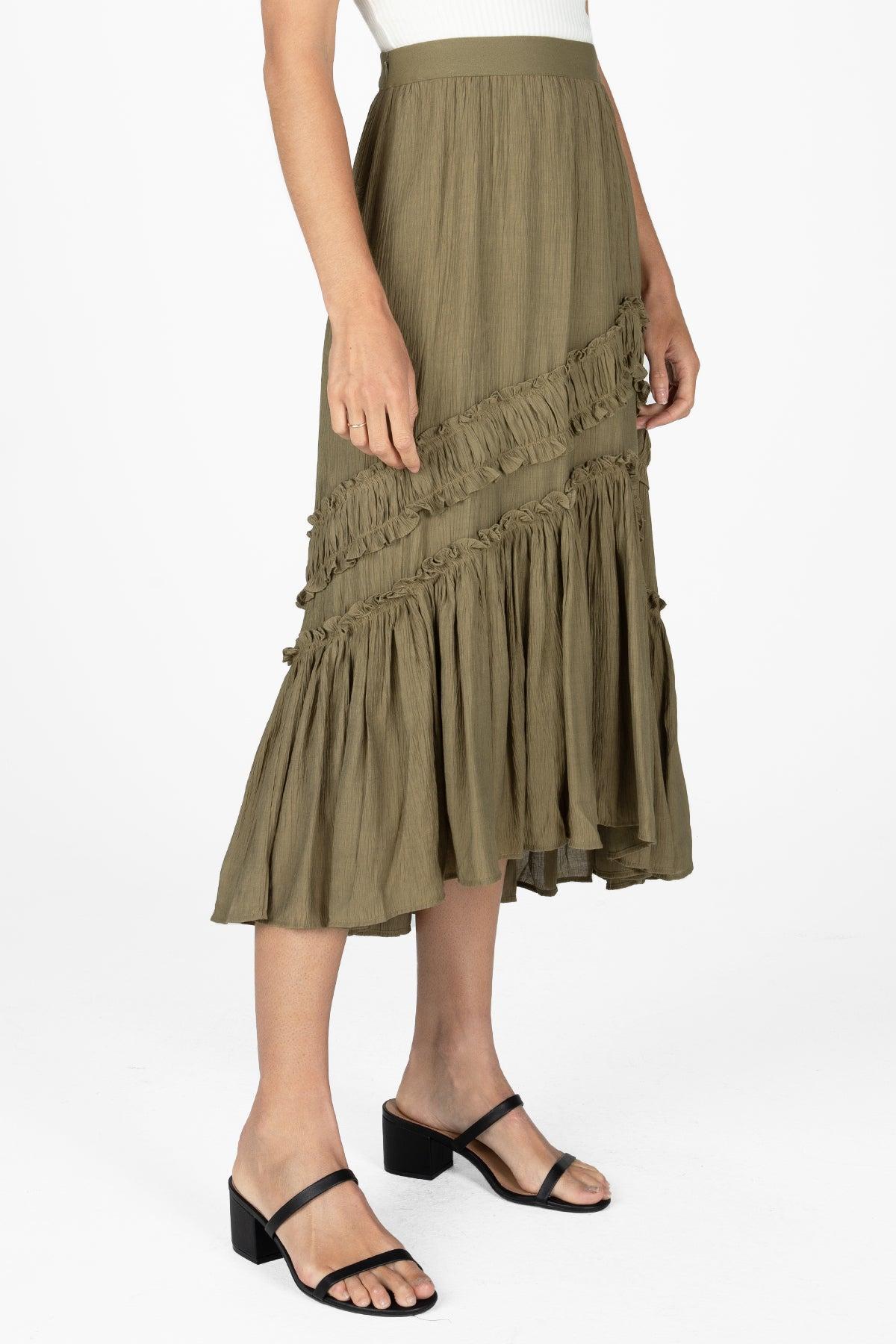 Asymmetical Ruffle Midi Skirt Product Image