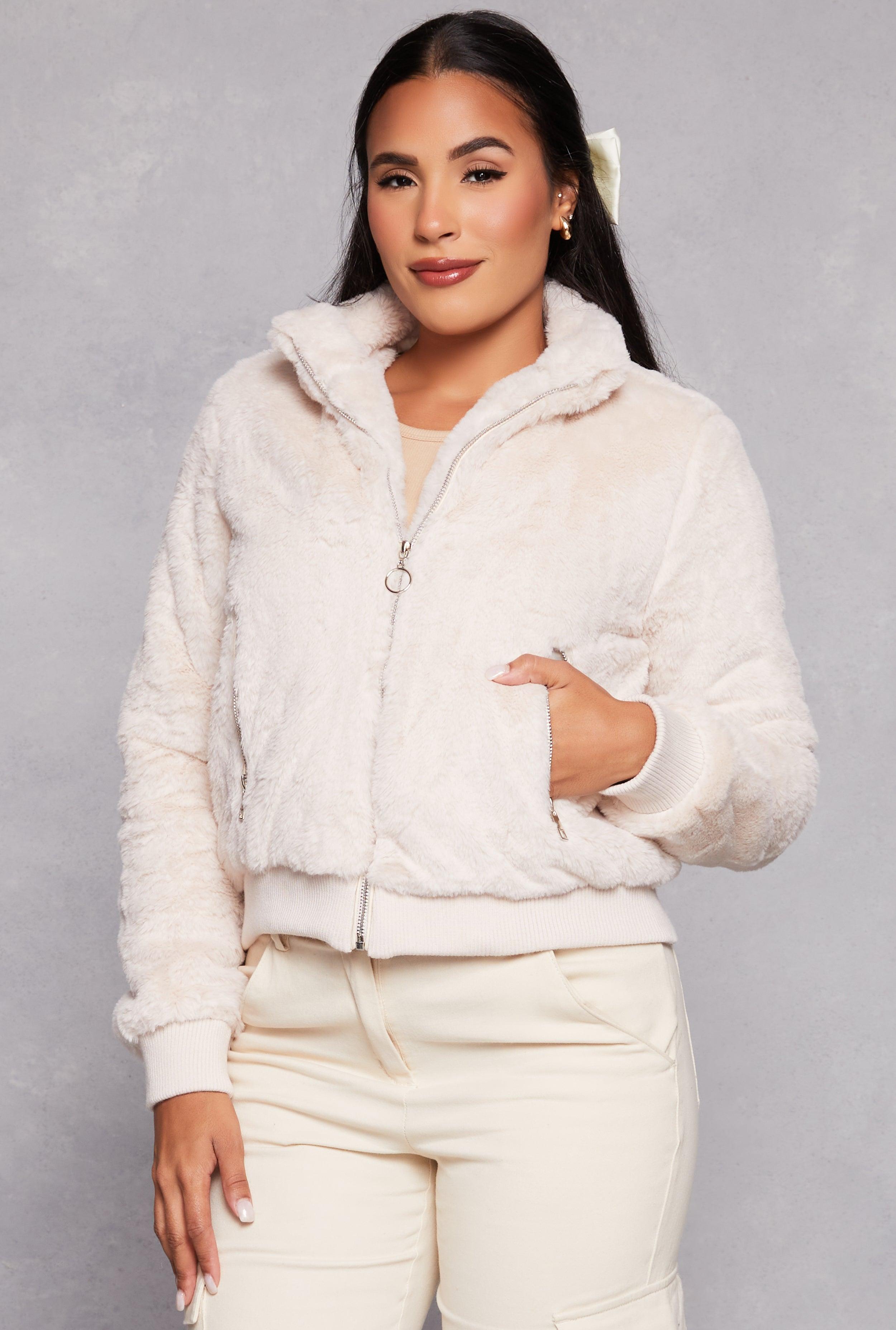 Womens Faux Fur Bomber Jacket Product Image