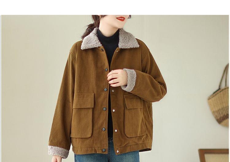 Collar Two Tone Fleece-Lined Button Jacket Product Image