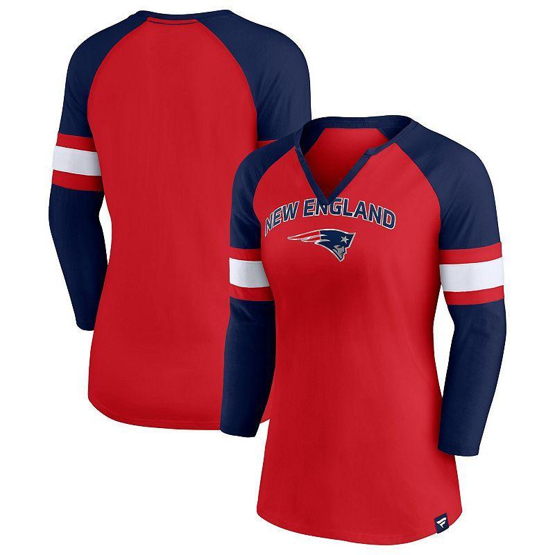 Womens Fanatics Branded /Navy New England Patriots Arch Raglan 3/4-Sleeve Notch Neck T-Shirt Product Image