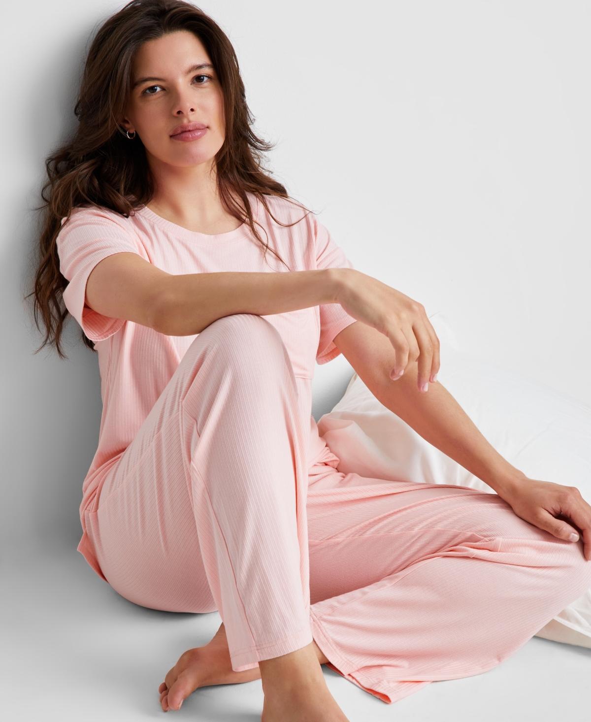 State of Day Womens 2-Pc. Ribbed Short-Sleeve Pajamas Set, Created for Macys Product Image