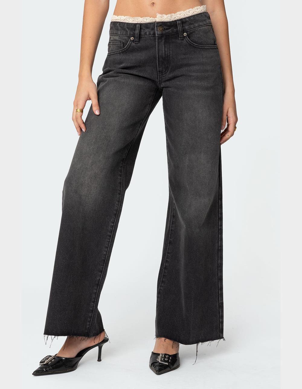 EDIKTED Karlie Lace Trim Jeans Product Image