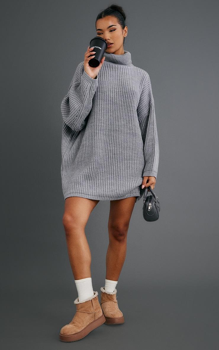 Grey Knit Roll Neck Sweater Dress product image