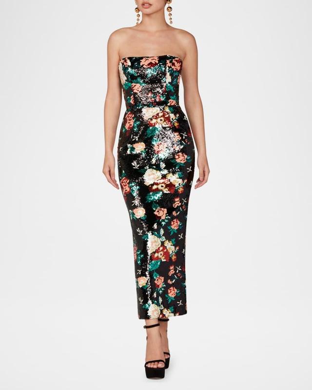 Leslie Strapless Floral Sequined Gown  Product Image