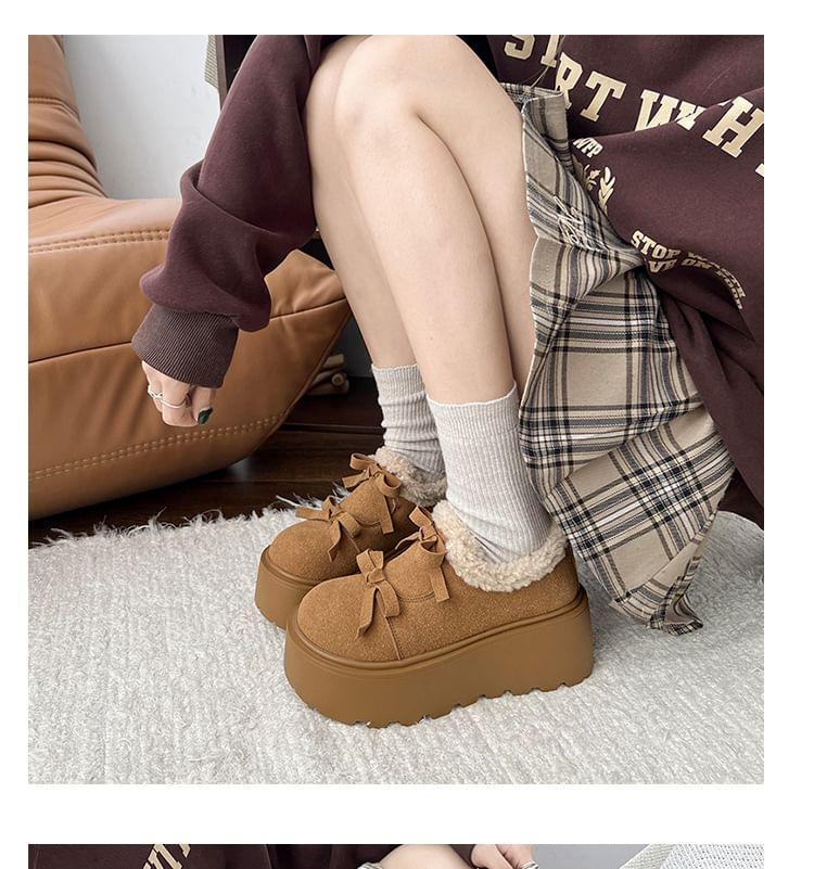 Bow Fleece Panel Platform Loafers Product Image