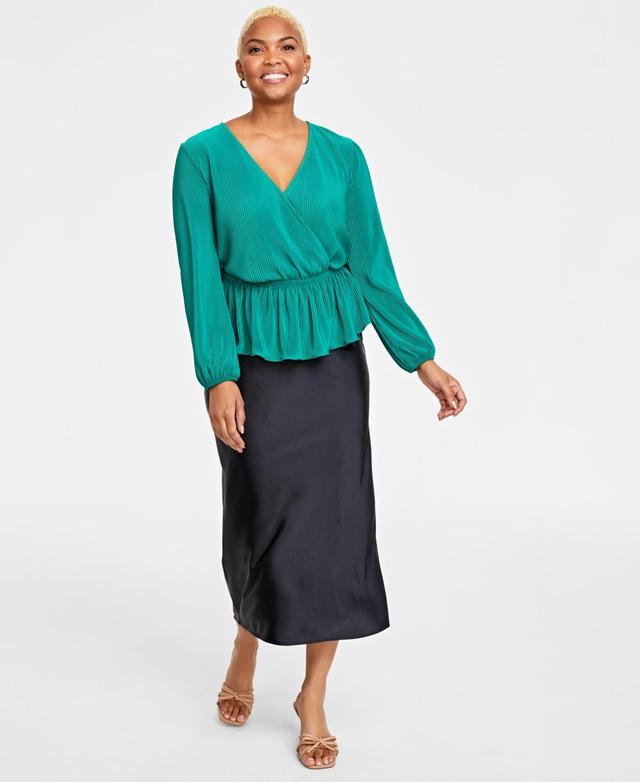 On 34th Womens Plisse Surplice-Neck Peplum Top, Created for Macys Product Image