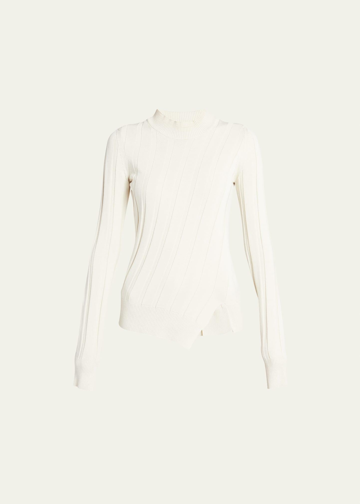 Wide Ribbed Knit Top with Asymmetric Hem Product Image