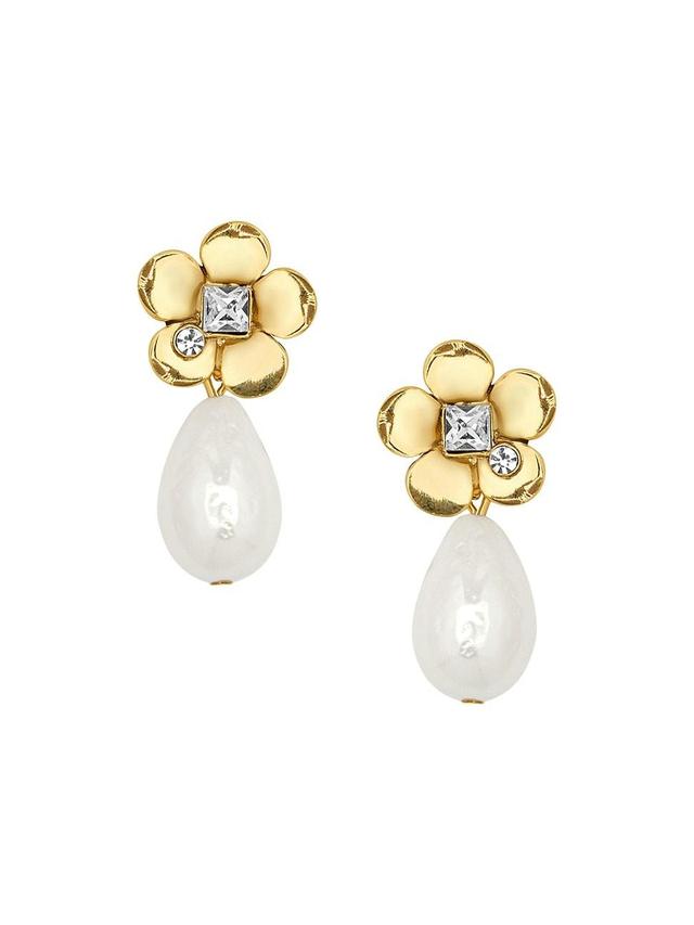 Womens 24K-Gold-Plated, Imitation Pearl & Crystal Flower Drop Earrings Product Image