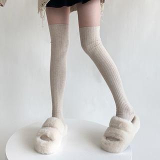 Plain Ribbed Over-the-Knee Socks Product Image