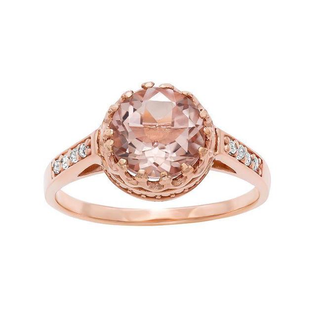 14k Rose Gold Over Silver Simulated Morganite and Lab-Created White Sapphire Crown Ring, Womens Pink Product Image